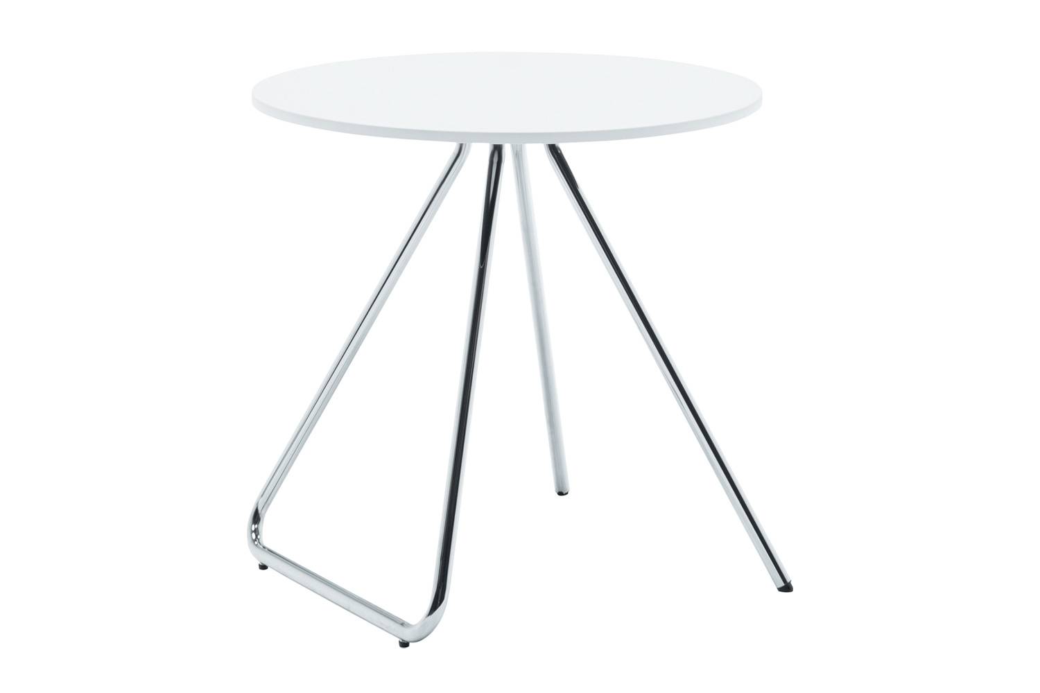 アイプラス 005: テーブル ラウンド 75cm / 90cm 天板：ホワイト / フレーム：クローム