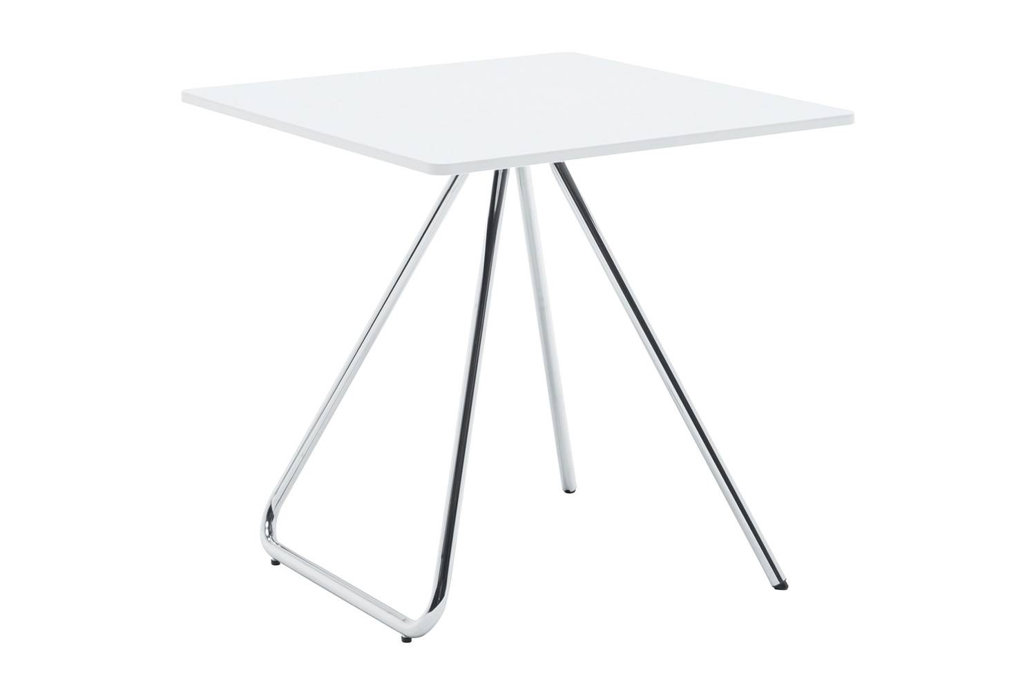 アイプラス 005: テーブル スクエア 75cm / 90cm 天板：ホワイト / フレーム：クローム