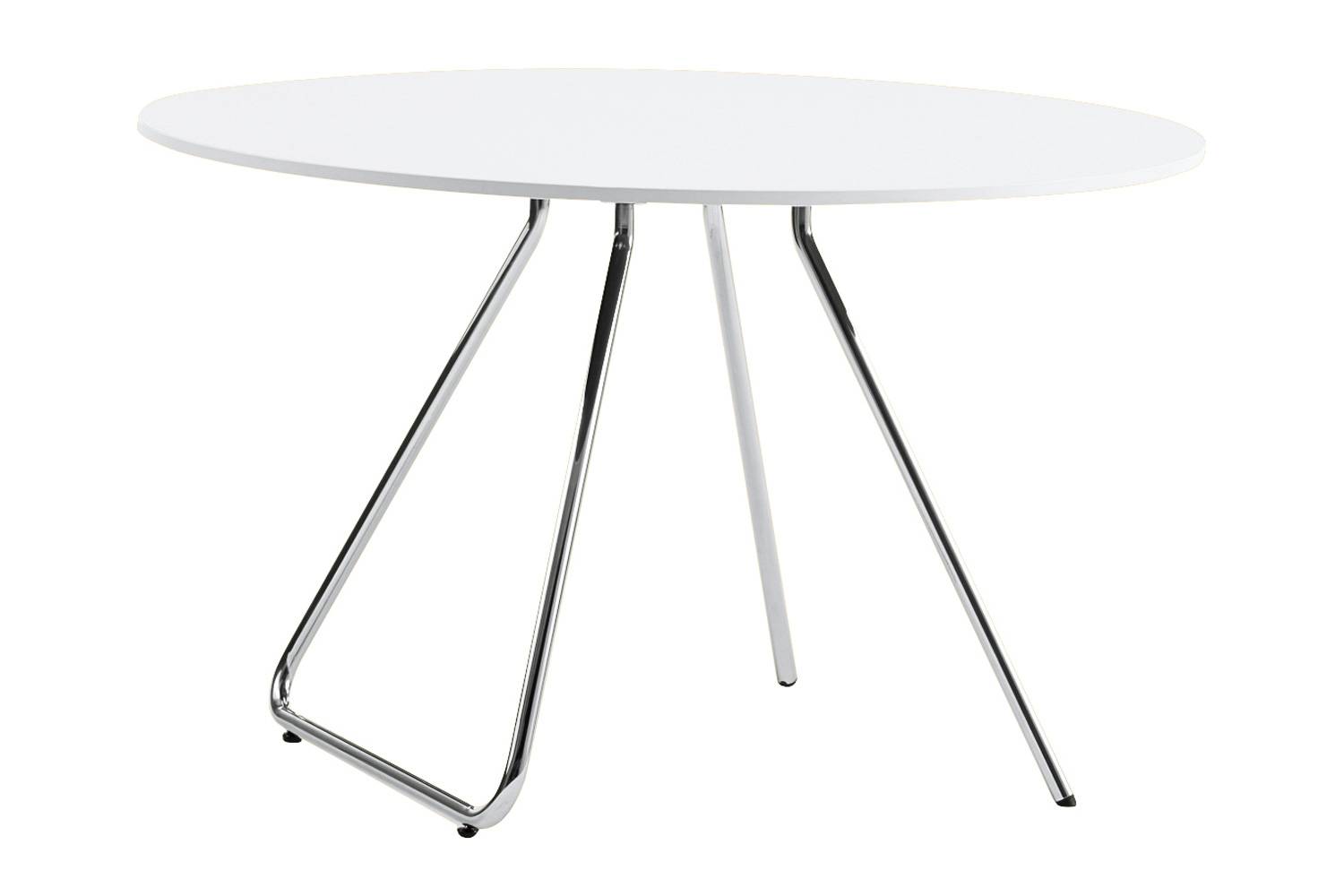 アイプラス 005: テーブル ラウンド 直径：120cm 天板：ホワイト / フレーム：クローム