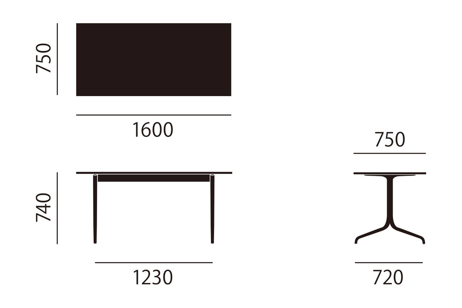 ヴィトラ ベルヴィル テーブル 長方形 W160cm サイズ詳細