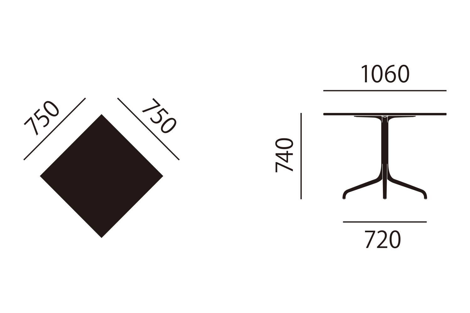 ヴィトラ ベルヴィル テーブル 正方形 サイズ詳細